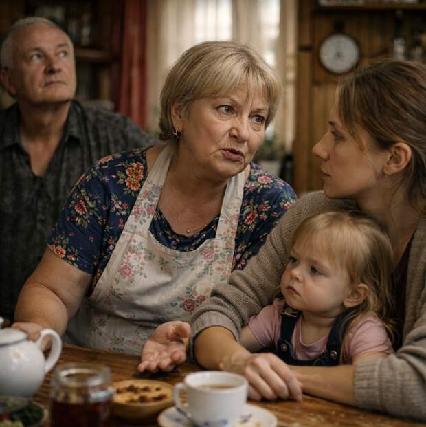 — Ну, давай, родной, подкрепись, — мать мужа придвинула к сыну тарелку, будто не заметив ни невестки, ни маленькой внучки