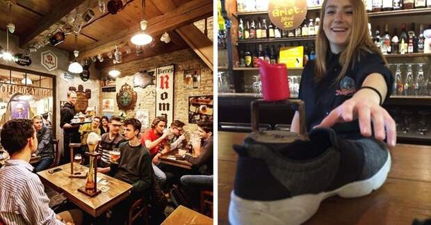 В этом бельгийском баре каждого посетителя просят сдать один ботинок Бельгия, Хитрость, бар, ботинок, в мире, люди, обувь