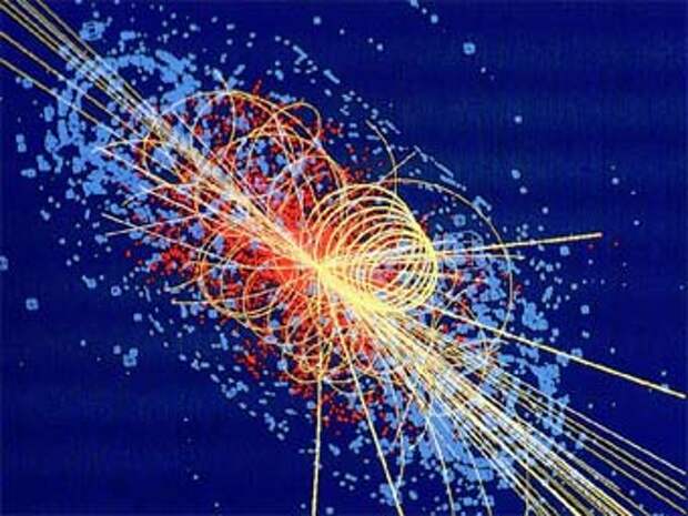 Приблизительно так можно представить столкновение частиц, в котором рождается бозон Хиггса. Изображение с сайта mppmu.mpg.de