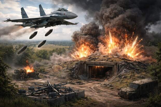 Су-34 уничтожил бункер ВСУ и пункт дронов в Сумской области