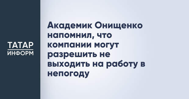 Академик Онищенко напомнил, что компании могут разрешить не выходить на работу в непогоду