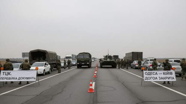 Сотрудники ТЦК перекрывают трассу Одесса — Киев для проверки всех машин