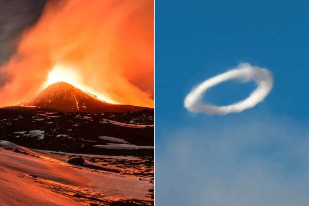 11 ноября 2013 года. Вулкан Этна в Сицилии выпускает редкие паровые кольца, известные в науке как вихревые кольца. Фото: Tom Pfeiffer / Barcroft Media