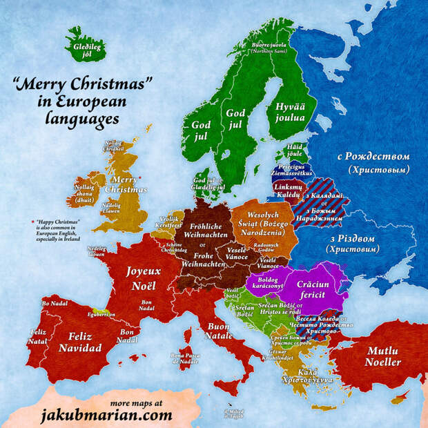 Так на европейских языках будет звучать фраза "с Рождеством" Jakub Marian, карта, картография, карты