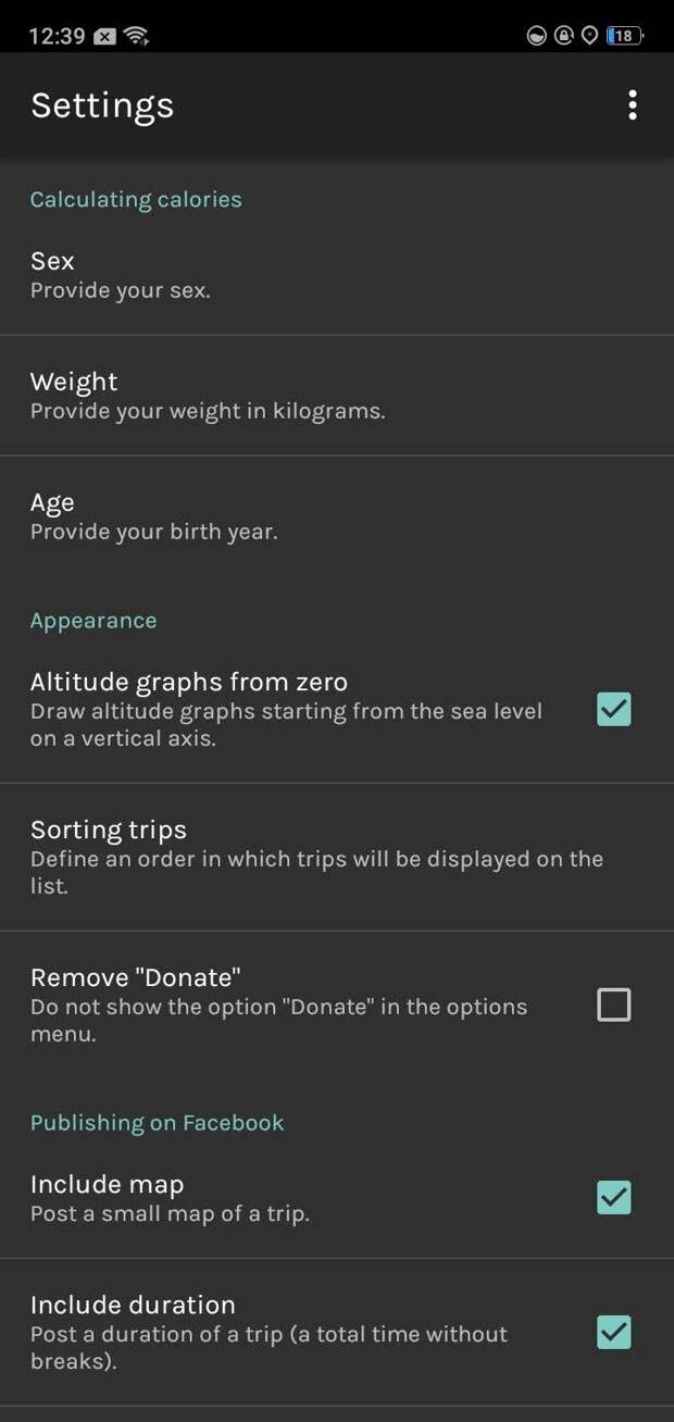 Settings on cycledroid