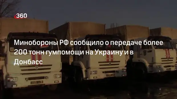 Минобороны РФ сообщило о передаче более 200 тонн гумпомощи на Украину и в Донбасс