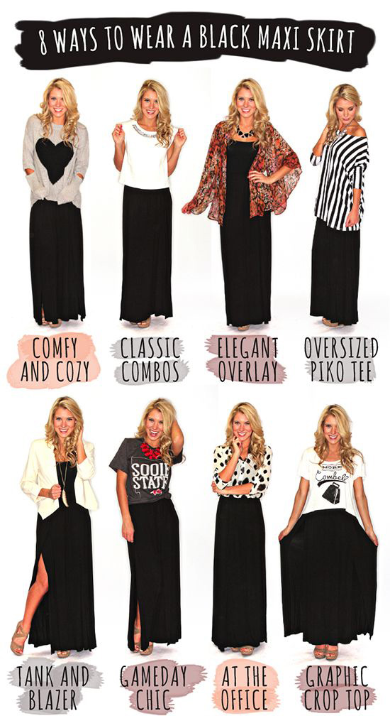 how to wear a maxi skirt