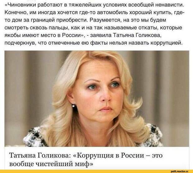 Картинка из открытых источников. Вот так с точки зрения гражданки Голиковой коррупции у нас нет, а с чем тогда президент предлагает бороться?