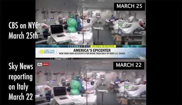 Журналисты CBS проиллюстрировали свой репортаж о короновирусе в Нью-Йорке видеокартинкой, снятой в Италии тремя днями ранее. 