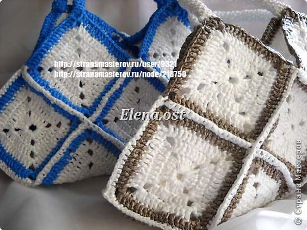 Гардероб Мастер-класс Вязание Вязание крючком Вязаная сумка из квадратов Материал бросовый Полиэтилен фото 11