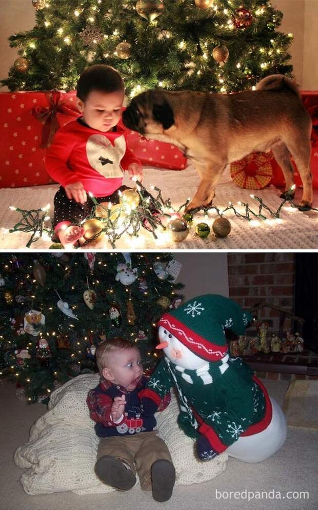 Смешные попытки родителей повторить рождественские фотографии младенцев, закончившиеся полным провалом (20 фото)