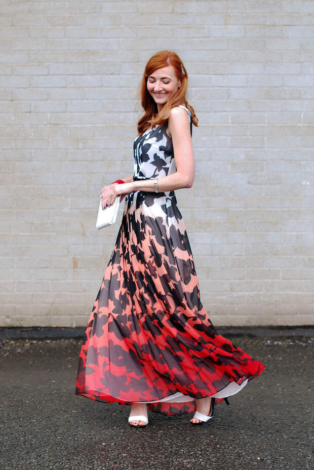 Red, black & white ombre patterned dress