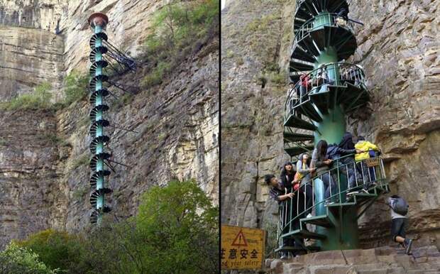 4. Еще одна лестница в небо в Китае. Высота ее почти 100 метров. Похоже на экстремальную карусель акрофобия, высоко, красиво, страхи, фото, экстрим