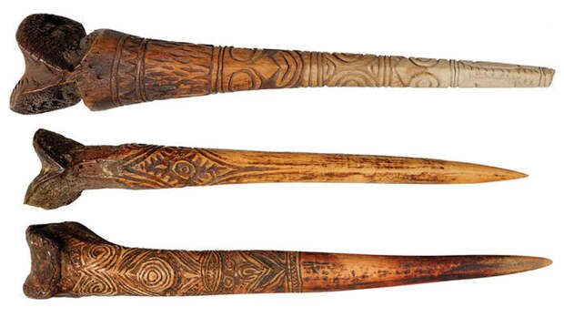 Bone daggers from the Sepik region of New Guinea. 