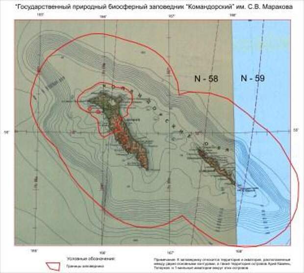 Командорский заповедник карта