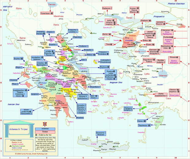 Карта, изображающая происхождение основных участников Троянской войны - Битвы Троянской войны | Warspot.ru