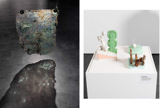 Слева: Евгения Гильденбрандт, «Трофей» / Илья Фролов, объекты из серии «Путевые заметки»