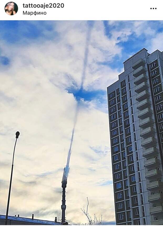 Фото дня: жители Марфина заметили кривую тень от телебашни