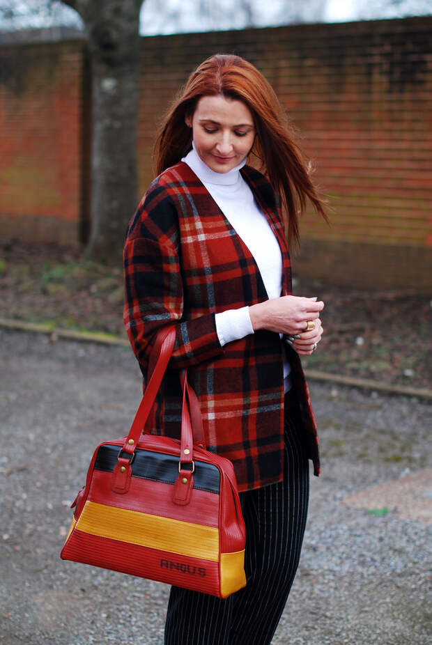 Winter style: Plaid, pinstripes and white roll neck