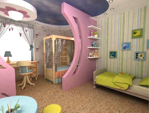 Отличный вариант для детской комнаты, плюс пару дополнительных полок для игрушек или чего-нибудь другого не повредят.