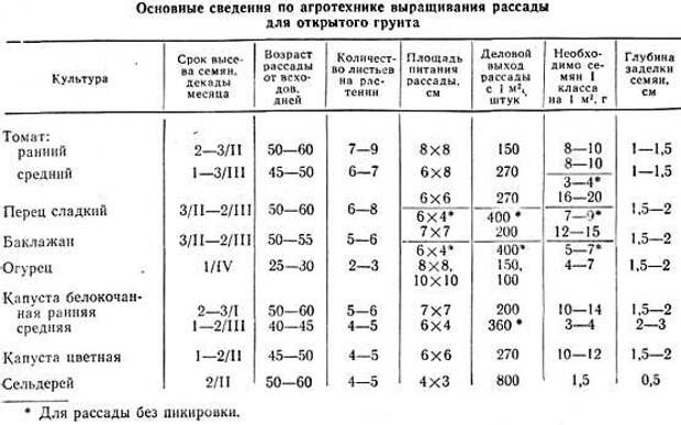 таблица сроки посева семян на рассаду