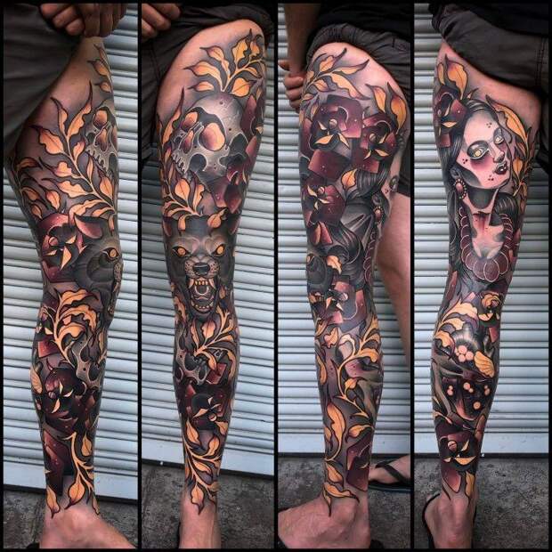 Фотографии оригинальных татуировок на ногах