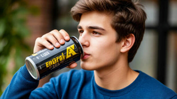 Молодой человек пьет энергетик / Изображение сгенерировано с помощью нейросети