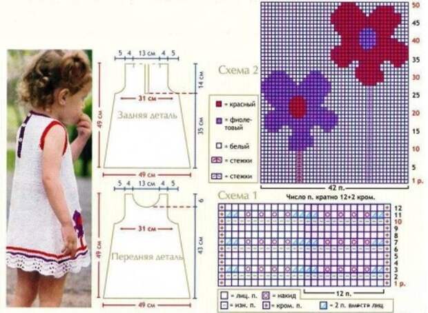Схема к вязаному спицами платью "Цветок"
