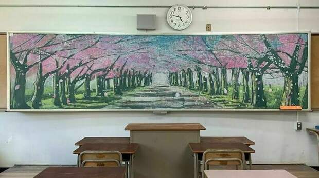 15 потрясающих картин от учителя, который рисует мелом на школьной доске