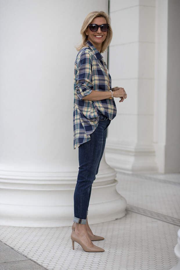 Blue and Tan Plaid Shirt For Women 