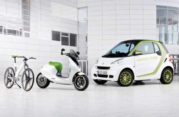 Электрический скутер, велосипед  и Smart Fortwo Electric Drive  