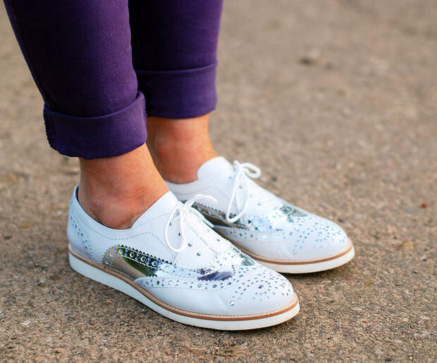 Purple skinnies and silver and white brogues - over 40 fashion