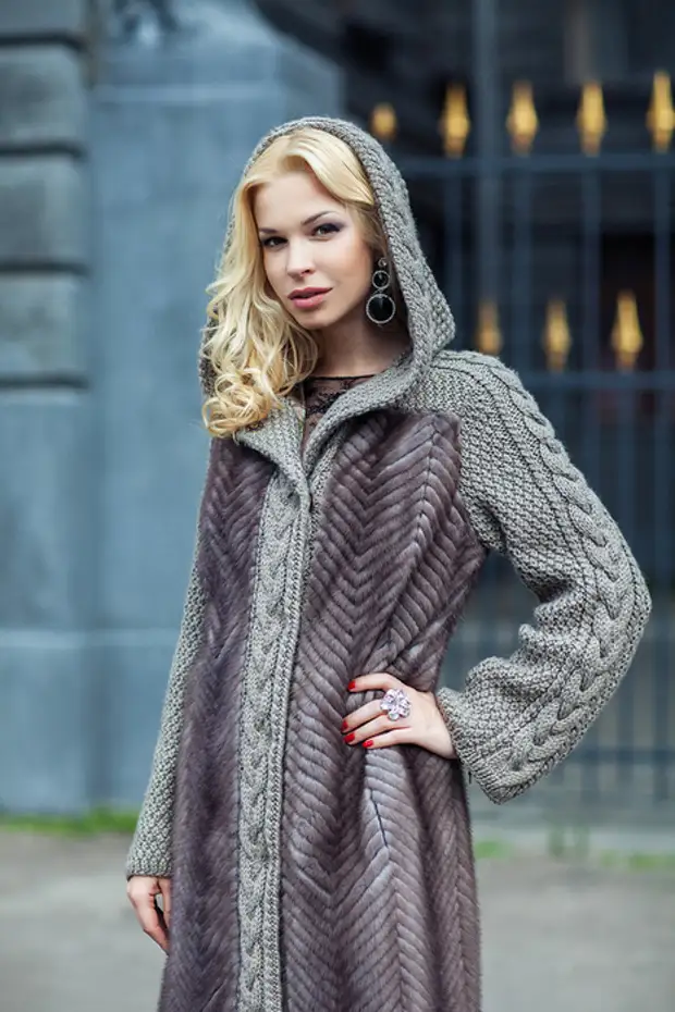 Пальто из вязаного меха