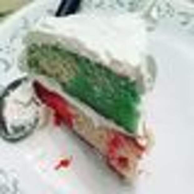 Raspberry and lime layers of poke cake.