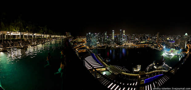 Ночной Сингапур с крыши отеля Marina Bay