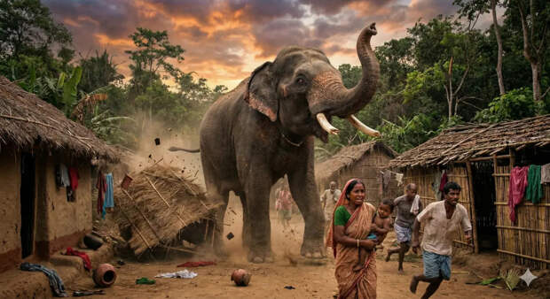 В Индии разъяренный слон растоптал вышедшего по нужде 70-летнего мужчину