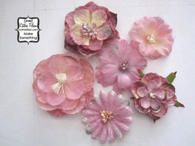6 Дасти розовый цветок бархата и шелка Украшения - изменены цветы - Дамских, Измененные Couture, волос Цветы