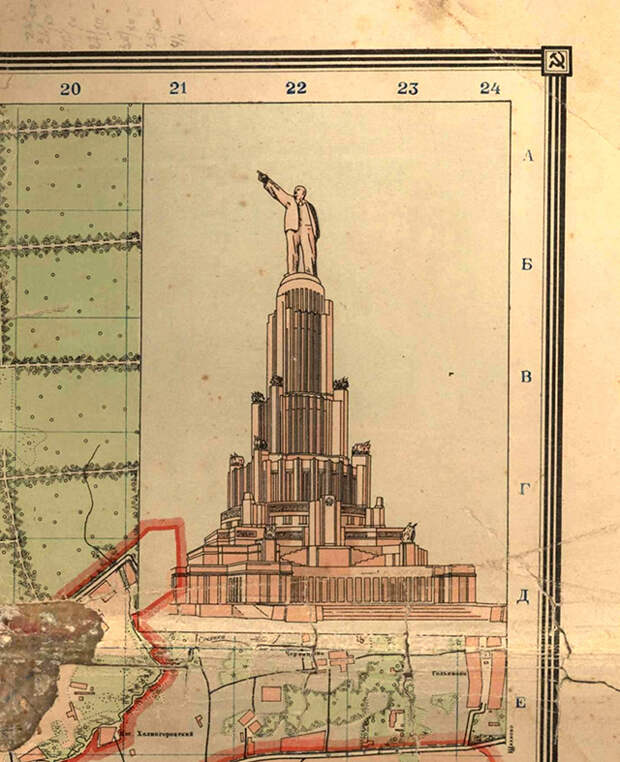 Изображение Дворца Советов на Плане города Москвы, составленного и изданного в 1940 году Геодезической конторой Управления планировки г. Москвы