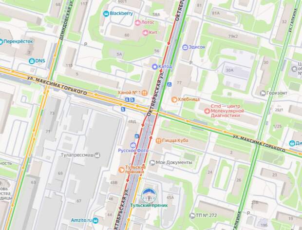 В Туле улица Октябрьская вновь стоит в «багровой» пробке