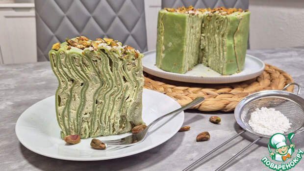 Фисташковый блинный торт