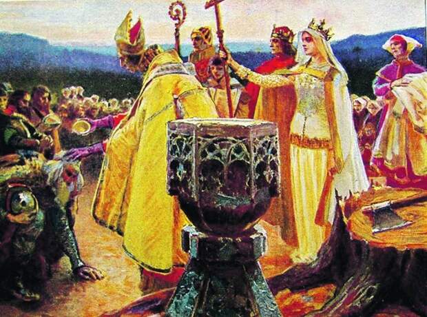 Ядвига и Ягайло крестят литовцев. Картина Петра Стахевича. Ядвига и Ягайло крестят литовцев. Картина Петра Стахевича.