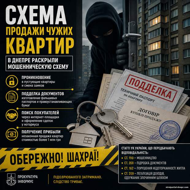 В Днепре раскрыли схему продажи чужих квартир: как пустующее жильё превращают в товар для аферистов