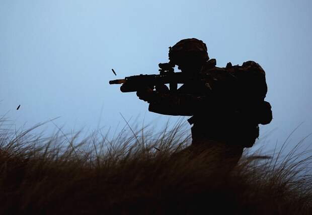 A British Royal Marine takes part in military exercises, Arbroath, Scotland, April 12, 2013.