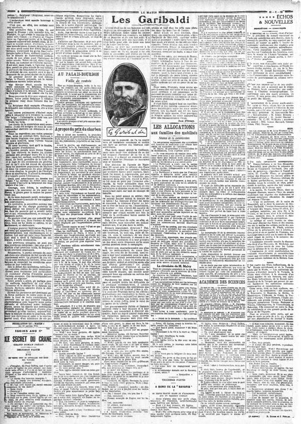Газета Le Matin от 12 января 1915 года.