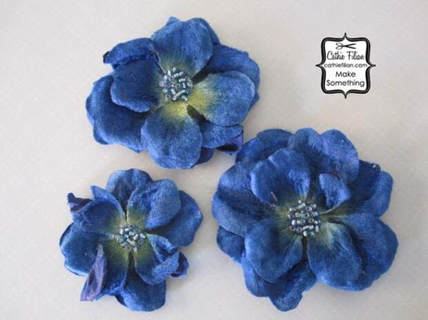 3 королевский синий бархат гофрированные цветок украшения - Дамских, Измененные Couture, волос Цветы