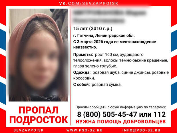 В Гатчине родители больше двух недель ищут 15-летнюю дочь в розовом одеянии