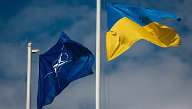 Национальный флаг Украины и флаг НАТО. Архивное фото