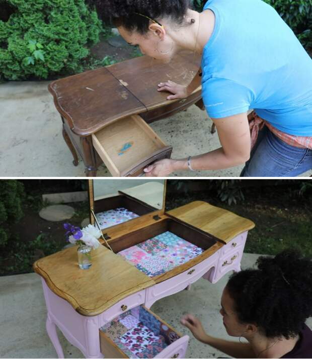 Эффектная реставрация потрепанного французского туалетного столика. | Фото: youtube.com/ © Thrift Diving. Эффектная реставрация потрепанного французского туалетного столика. | Фото: youtube.com/ © Thrift Diving.