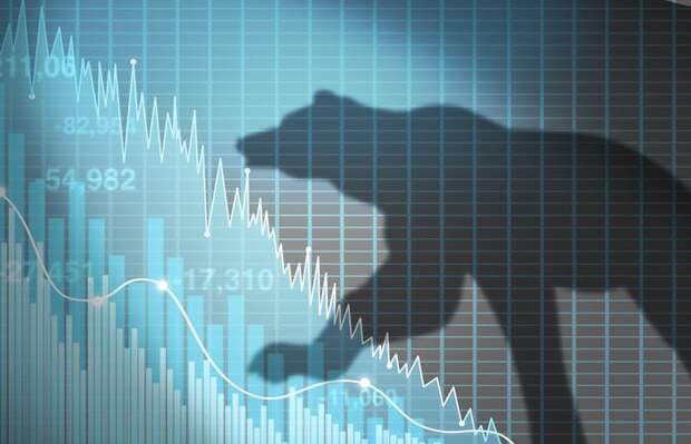 A shadow of a bear climbing up a profit/loss graph.