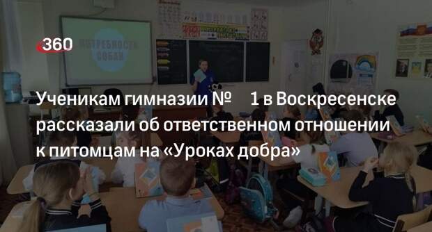 Ученикам гимназии № 1 в Воскресенске рассказали об ответственном отношении к питомцам на «Уроках добра»